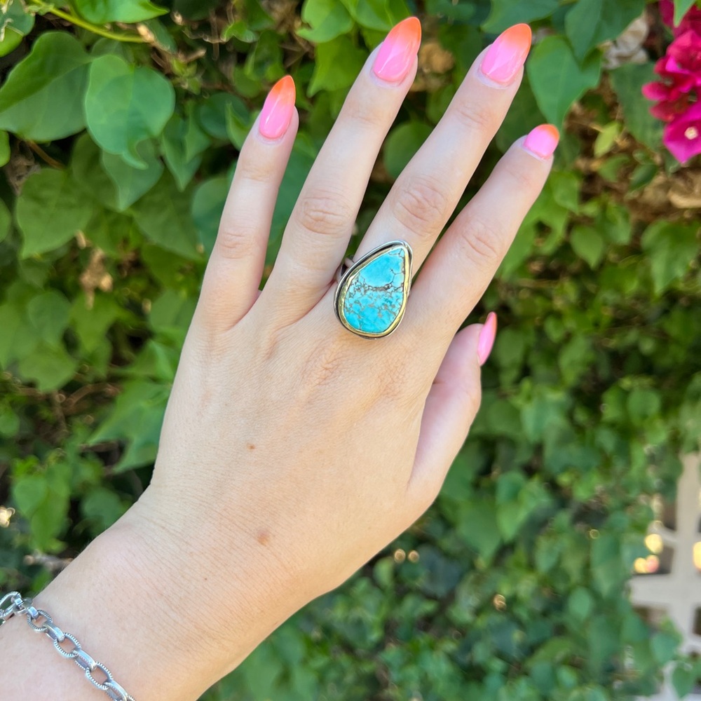 size 7 turquoise ring 925 silver band with gold lining